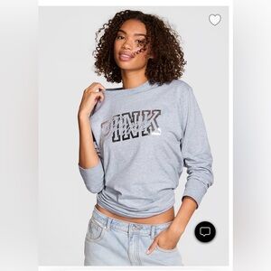 PINK Victoria's Secret Heather Gray Tee. XL Foil & rhinestone embellished.